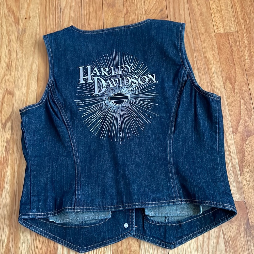Rhinestone Denim Harley‎ Davidson Vest L